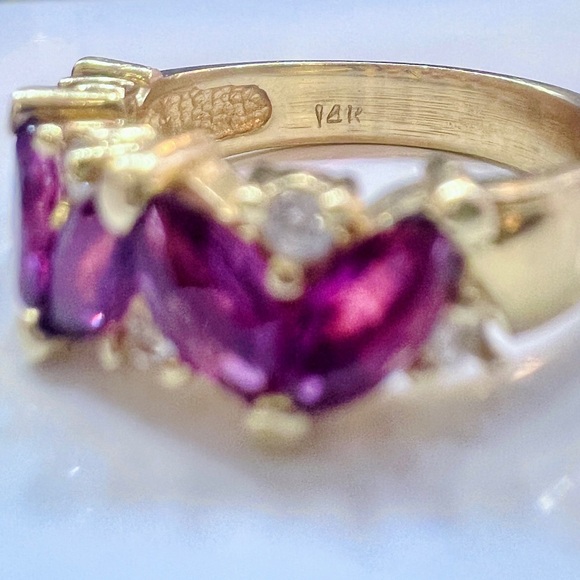 🎉HP🎉 Purple Pink Tourmaline & Diamond Marquise Stacking Band Ring, size 6.25 - Picture 7 of 8